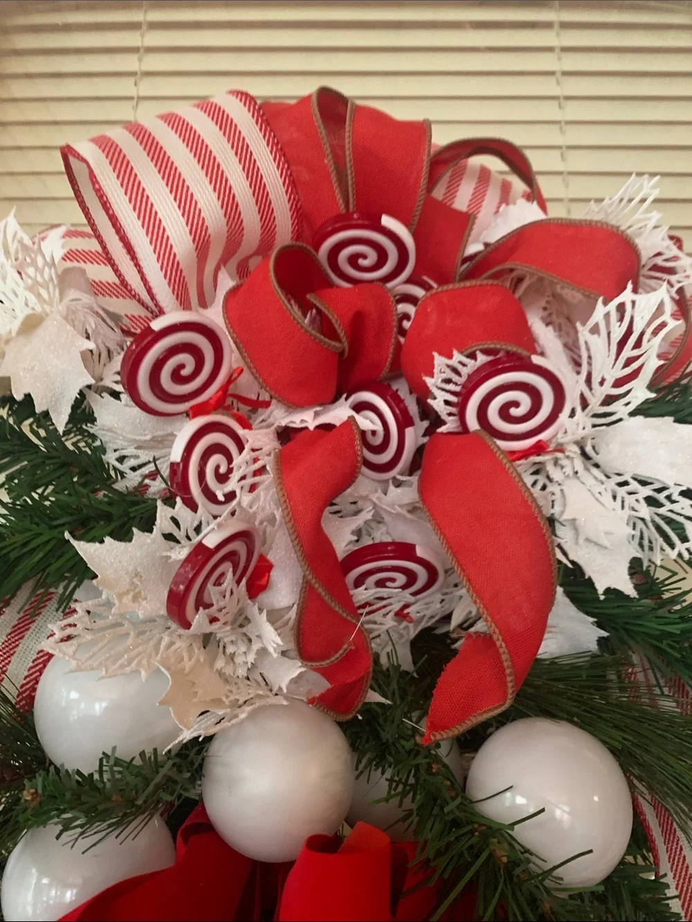 D,s New hand made Festive Red & White Holiday Door Swag with Pine and Ribbon